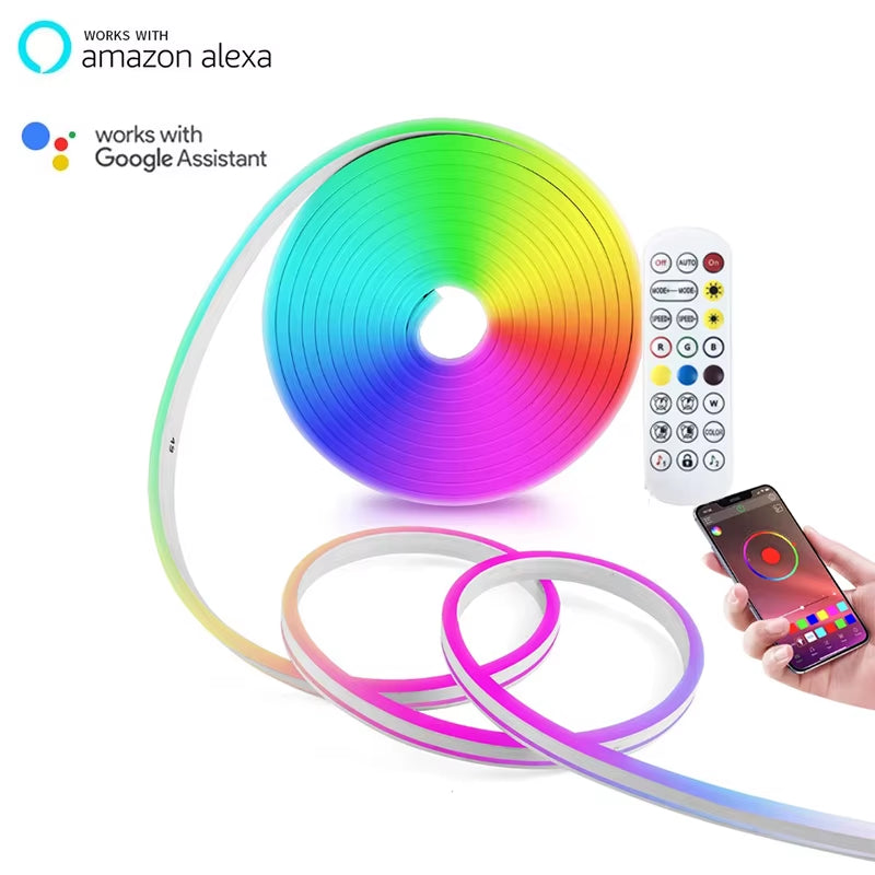RGB Neon LED Strip 1/2/3/5M IP65 Waterproof DIY USB Neon Strip Tuya App Remote Control Flexible Ribbon for Home Decor Lighting