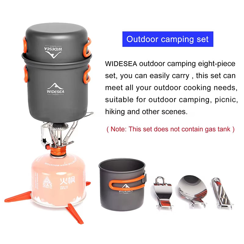 Camping Cookware Set Outdoor Tableware Equipment Supplies Burner Stove Folding Knife Fork Portable Pot Suit Tourism Cup