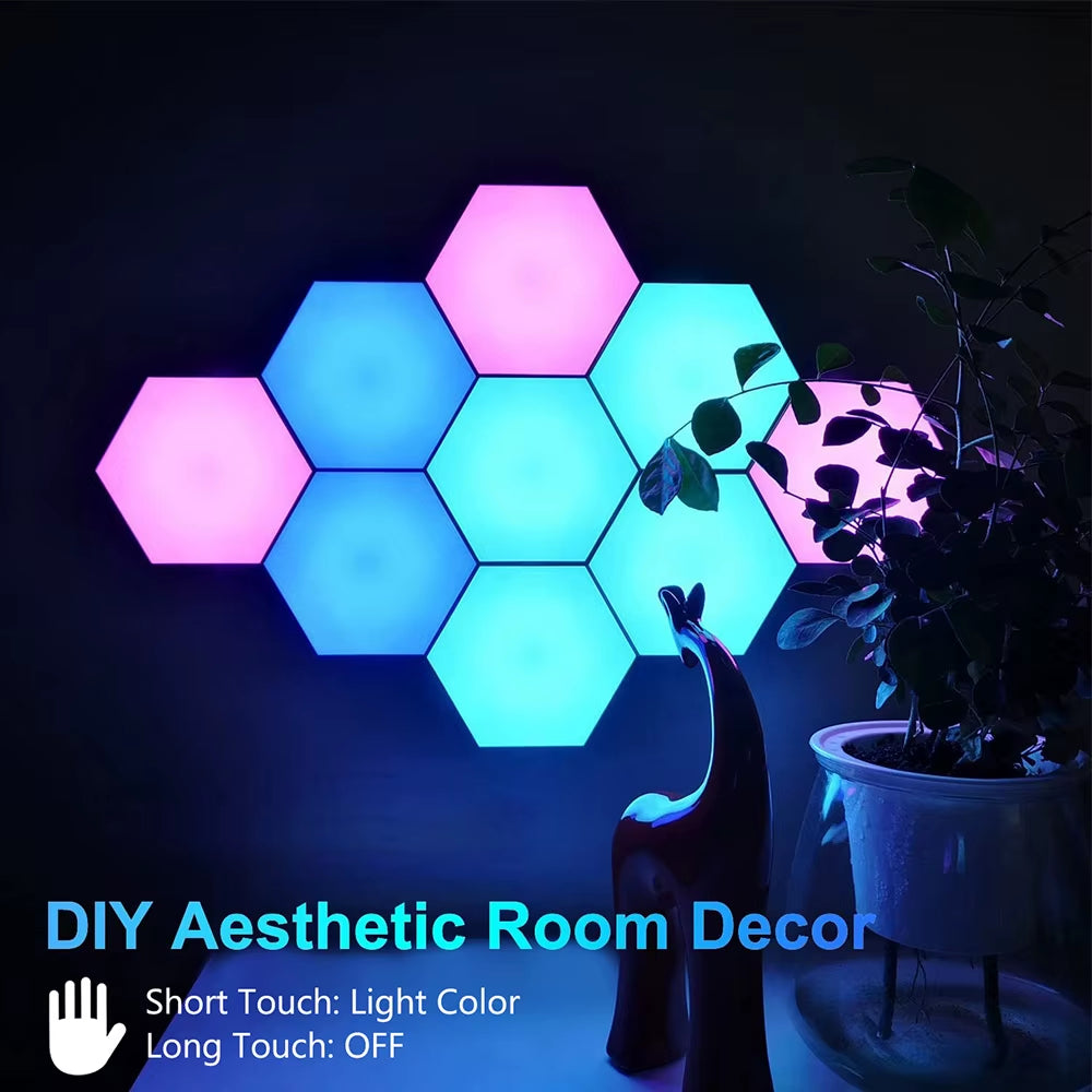 Hexagon Wall Light Wall Mounted Remote Control Touch Sensitive DIY Geometric Modular Assembled USB Power RGB Led Colorful Light