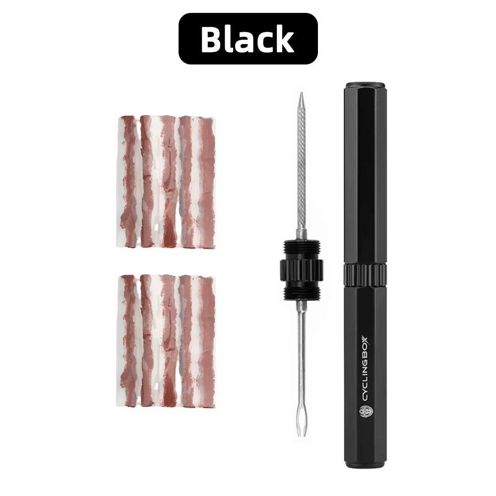 Bicycle Tubeless Tire Repair Kit MTB Bike Tyre Plug Puncture Flat Fix Patch Repairing Rubber Bacon Strips and Insertion Tool Set