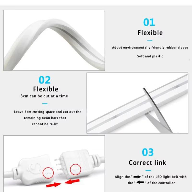 RGB Neon LED Strip 1/2/3/5M IP65 Waterproof DIY USB Neon Strip Tuya App Remote Control Flexible Ribbon for Home Decor Lighting