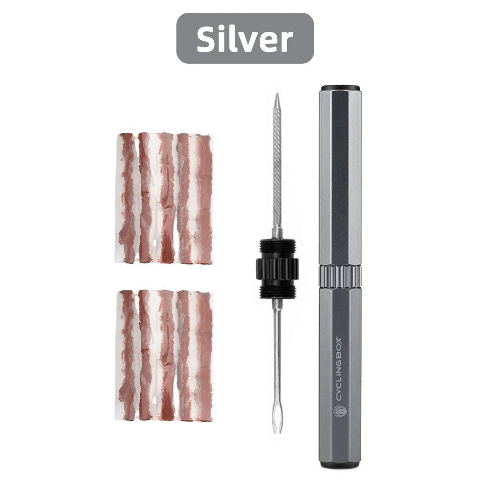 Bicycle Tubeless Tire Repair Kit MTB Bike Tyre Plug Puncture Flat Fix Patch Repairing Rubber Bacon Strips and Insertion Tool Set