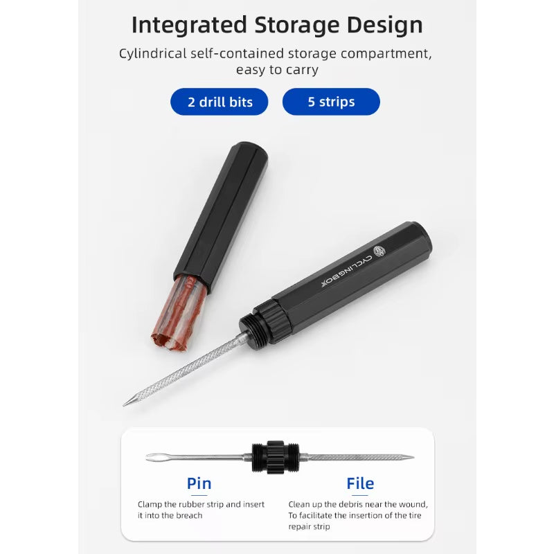 Bicycle Tubeless Tire Repair Kit MTB Bike Tyre Plug Puncture Flat Fix Patch Repairing Rubber Bacon Strips and Insertion Tool Set