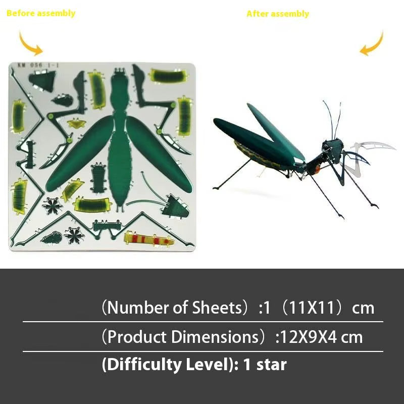 3D Metal Dragonfly Model - Creative Insect Series Puzzle Jigsaw DIY Assembly Toy for Adults and 14+ Kids Gift