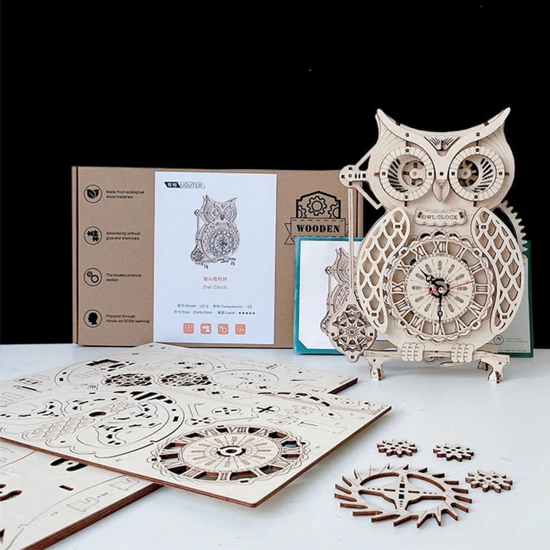 Owl Clock Wooden Puzzle Kit