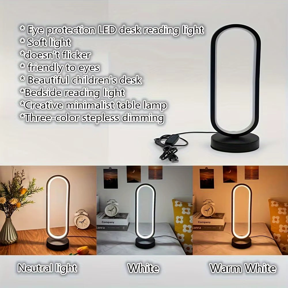 1Pc Usb-Powered LED Night Light-10 Levels Adjustable Brightness,3 Type Lighting Circular Desk Lamp for Bedroom,Living Room,Study