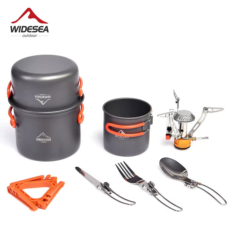 Camping Cookware Set Outdoor Tableware Equipment Supplies Burner Stove Folding Knife Fork Portable Pot Suit Tourism Cup