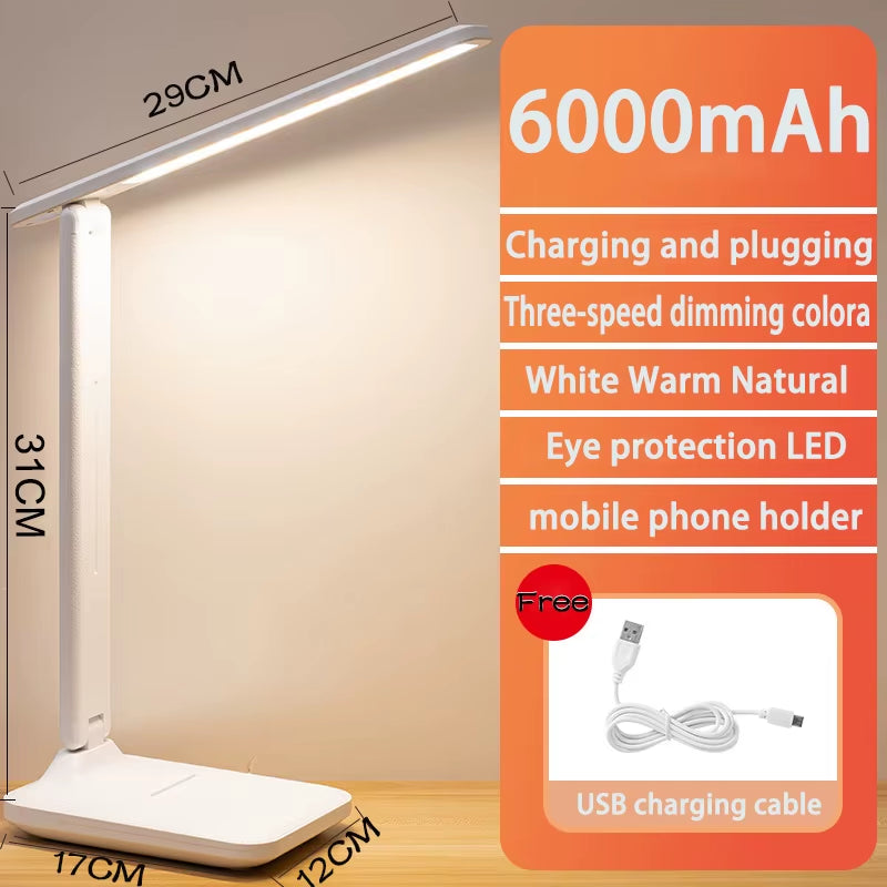 6000Mah LED Table Lamp USB Chargeable 3 Color Stepless Dimmable Desk Lamp Touch Foldable Eye Protection Reading Night Light 2022