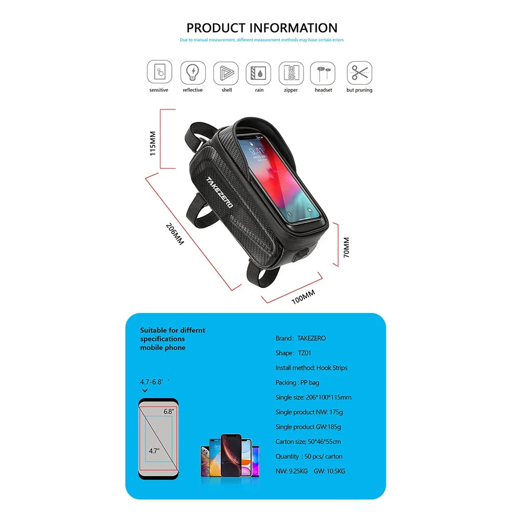 Frame Mounted Bike Bag w. Touch Sensitive Phone Pocket