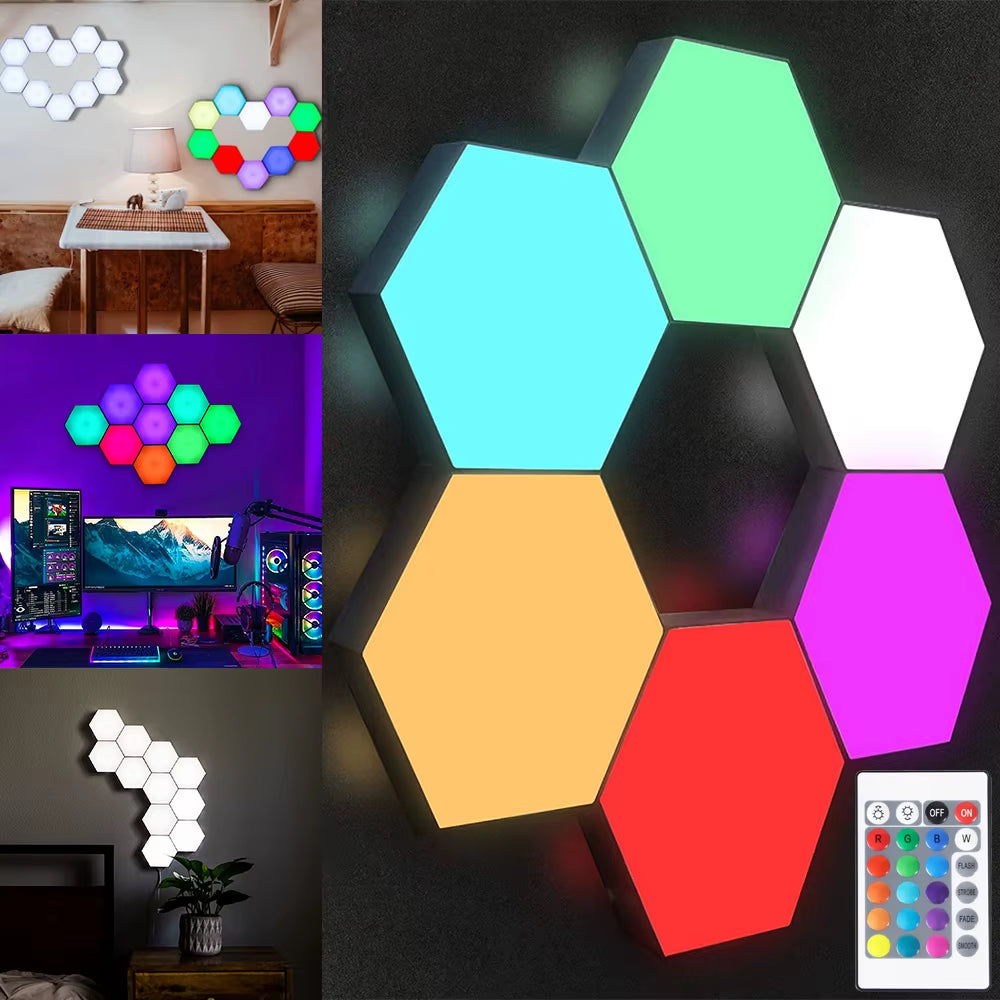 Hexagon Wall Light Wall Mounted Remote Control Touch Sensitive DIY Geometric Modular Assembled USB Power RGB Led Colorful Light