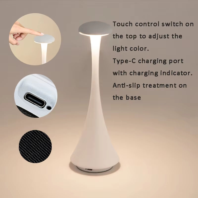 Table Lamp Mushroom Night Light Minimalist Lamp Rechargeable Wireless Touch Lamp for Hotel Bedroom Atmosphere Light