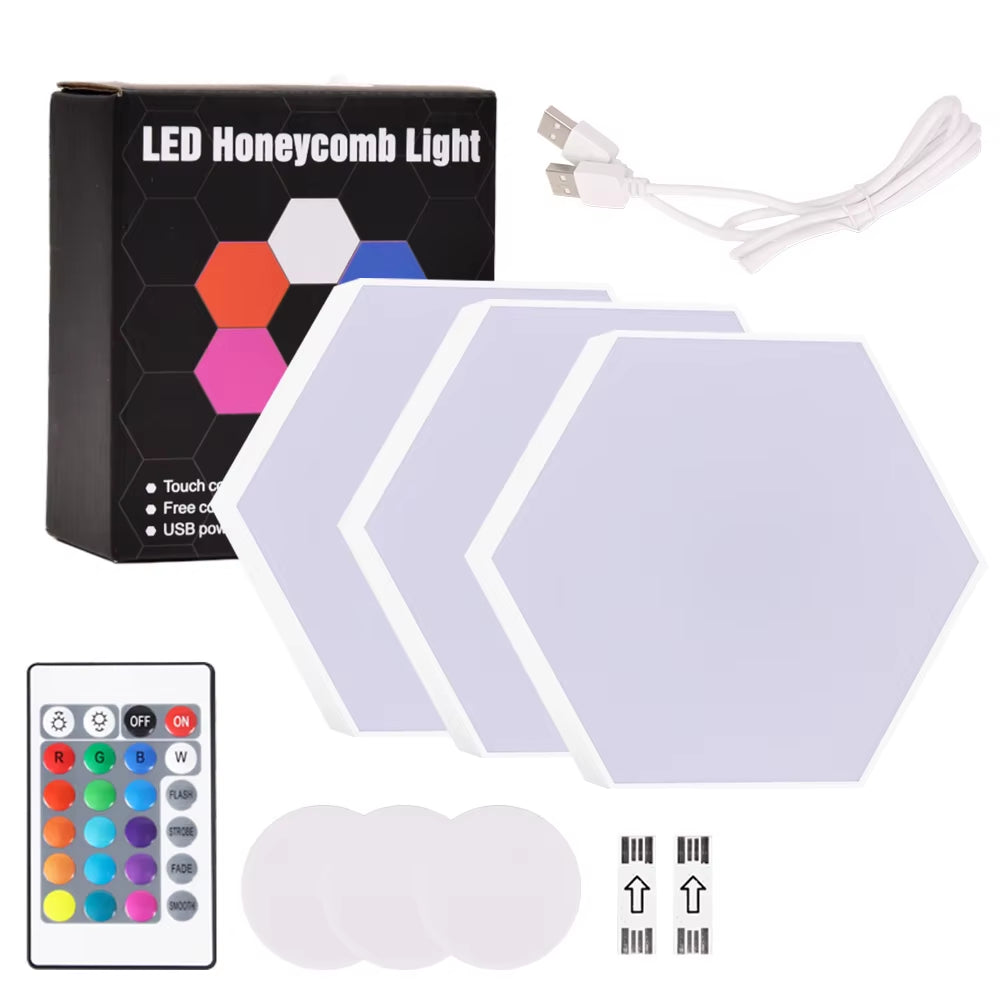 Hexagon Wall Light Wall Mounted Remote Control Touch Sensitive DIY Geometric Modular Assembled USB Power RGB Led Colorful Light