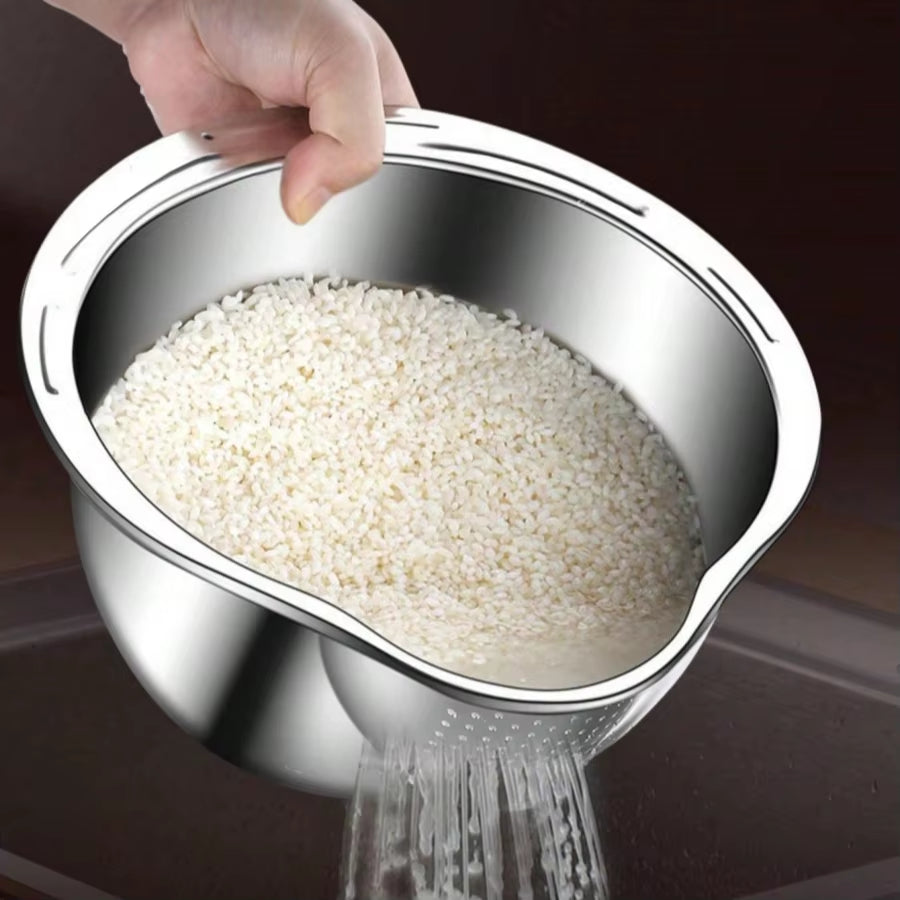 Rice Vegetable Washing Basket Strainer Stainless Steel Bowl Tray Wash Basin Accessories Drain Basket for Kitchen