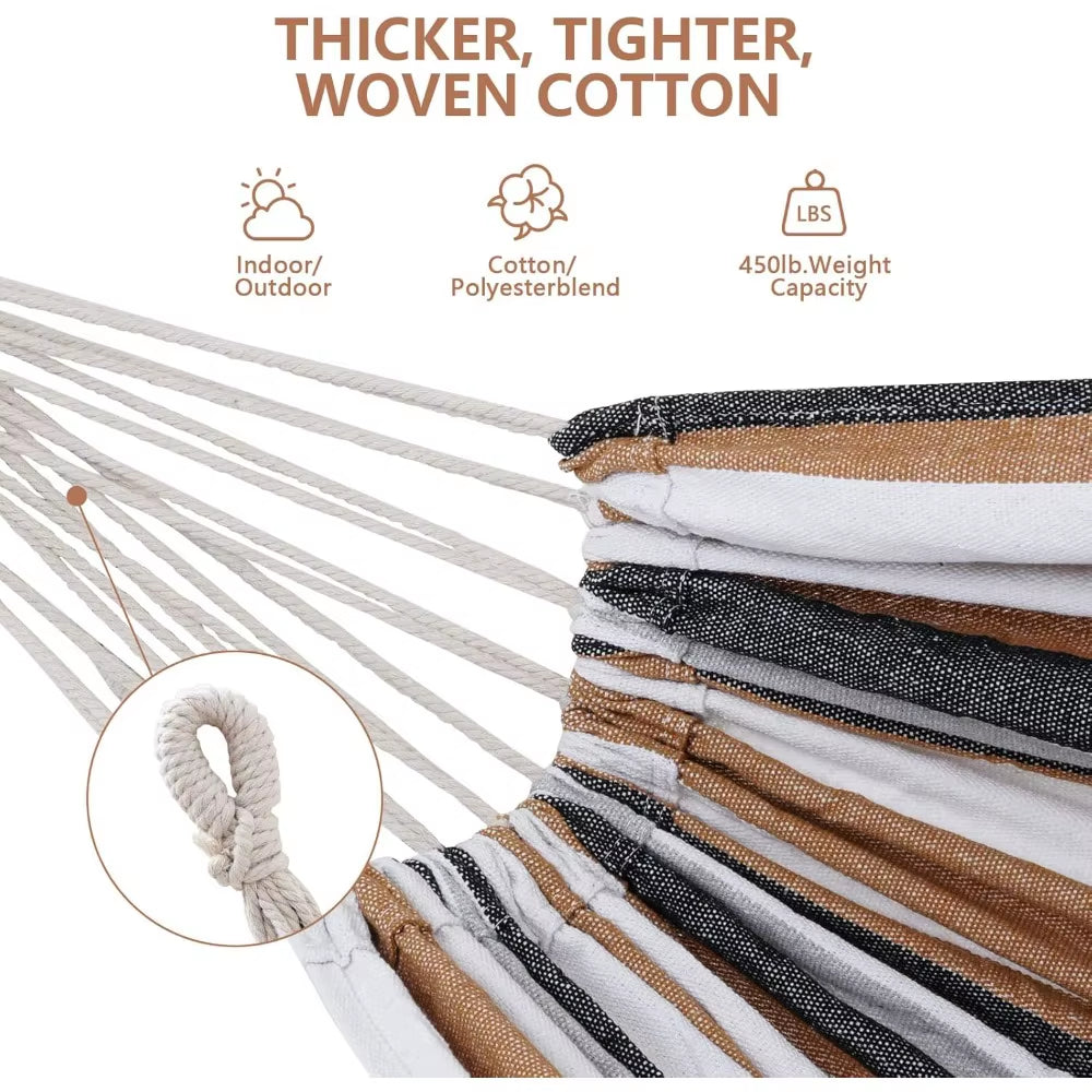 NEW Double Hammock with Stand Included 450Lb Capacity Space Saving Steel Stand,Premium Carry Bag Included(Coffee),Fast Delivery