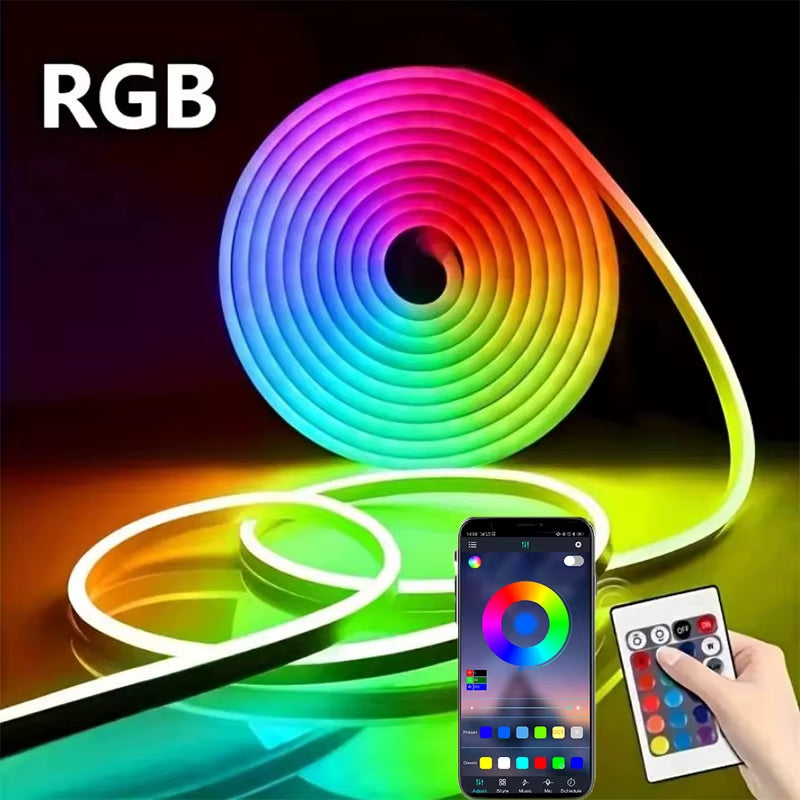 RGB Neon LED Strip 1/2/3/5M IP65 Waterproof DIY USB Neon Strip Tuya App Remote Control Flexible Ribbon for Home Decor Lighting