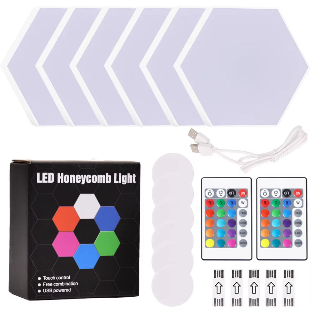 Hexagon Wall Light Wall Mounted Remote Control Touch Sensitive DIY Geometric Modular Assembled USB Power RGB Led Colorful Light